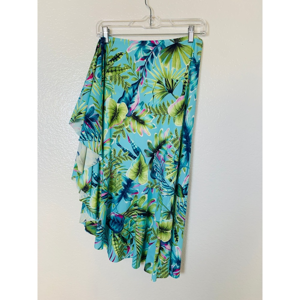 Tommy Bahama Ruffle Skirt Women XS Blue Tropical Palm Floral Swim Cover Resort - Picture 6 of 11